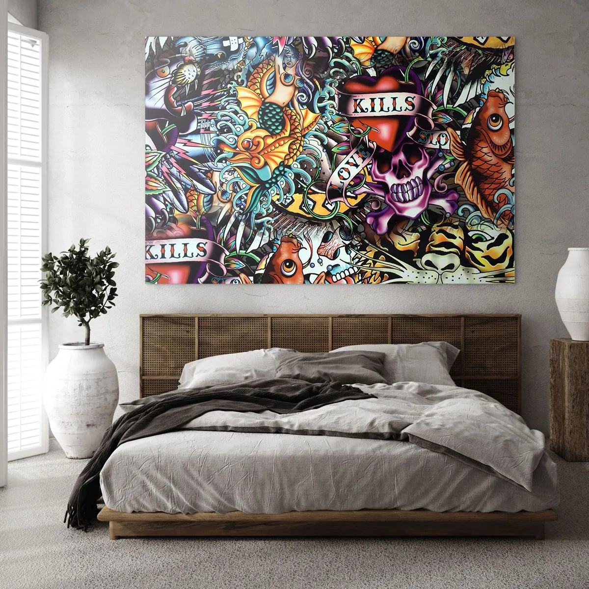 Tablou pe sticlă - Visul unui artist tatuator - 120x80 cm