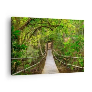 Tablou pe pânză Canvas - Un pod suspendat înconjurat de o pădure tropicală verde - 70x50cm - Pentru că în grădină crește o liană - Decorațiune modernă pentru perete pentru living și dormitor ARTTOR