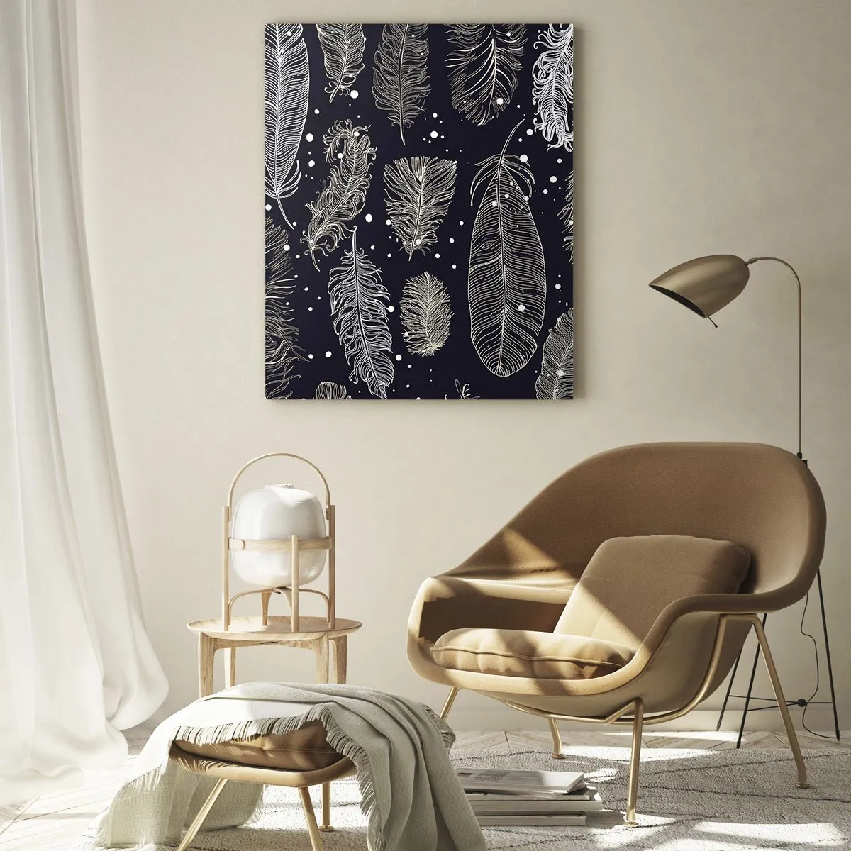 Tablou pe sticlă - Dantelă cu pene - 50x70 cm