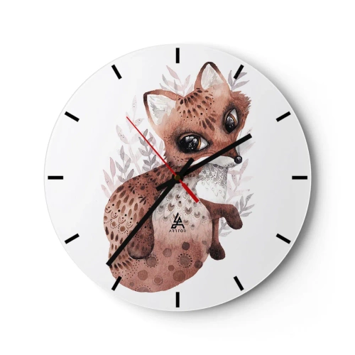 Ceas de perete - Ceas pe sticlă - O vulpe drăguță în acuarelă pe fundal alb - 30x30cm - Doar iubire - Decorațiune modernă pentru perete pentru living, bucătărie și dormitor ARTTOR