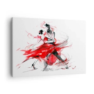 Tablou pe pânză Canvas - Dansatori într-un dans dinamic cu accente roșii - 70x50cm - Tango - ritmul pasiunii - Decorațiune modernă pentru perete pentru living și dormitor ARTTOR