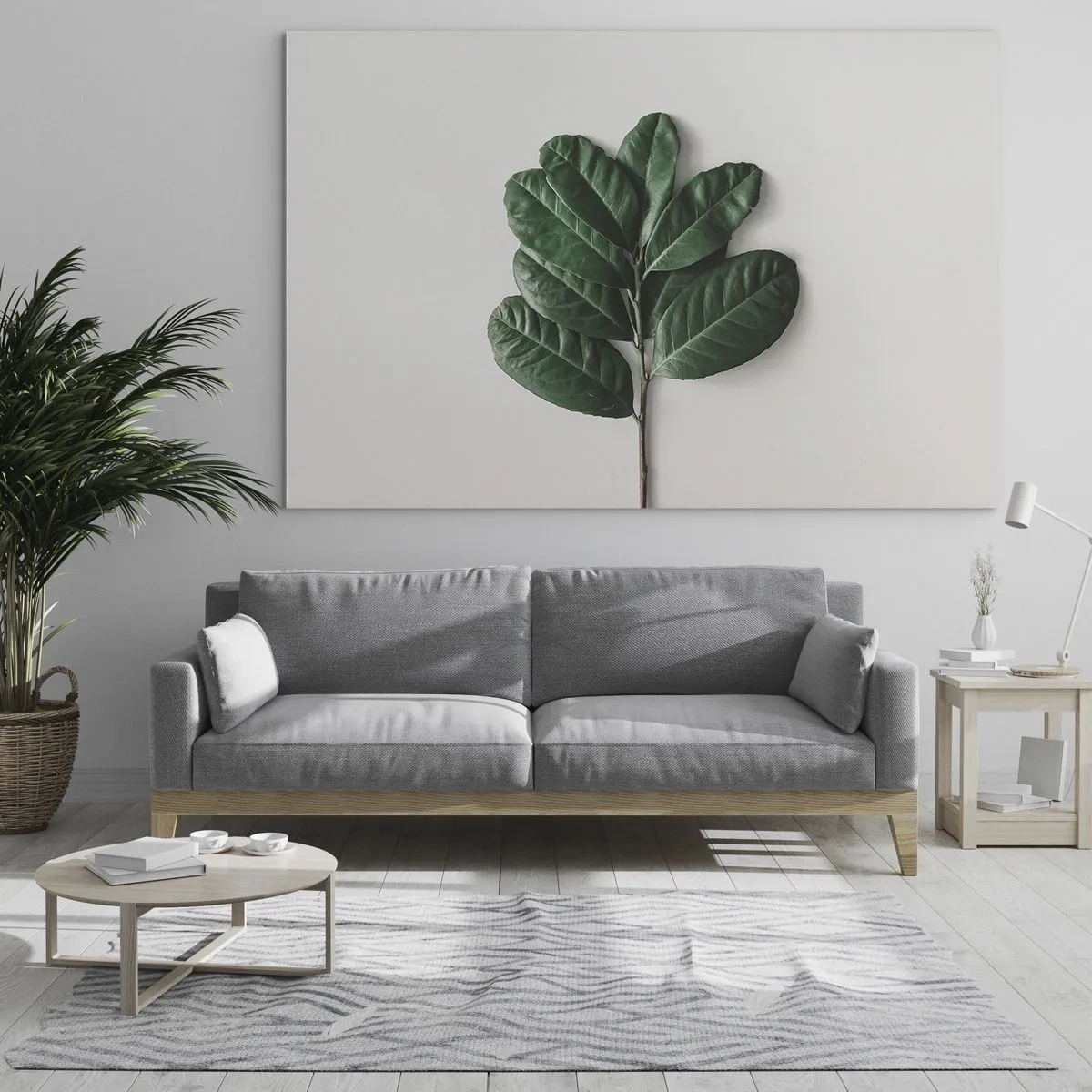 Tablou pe sticlă - O ramură cu frunze verzi pe un fundal deschis - 70x50cm - Desenul naturii însăși - Decorațiune modernă pentru perete pentru living și dormitor ARTTOR