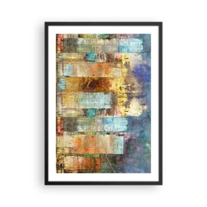 Poster în ramă neagră - Acuarelă de pisică în nuanțe de albastru pe un fundal deschis - 50x70cm - Metropola însorită - Decorațiune modernă pentru perete pentru living și dormitor ARTTOR