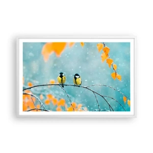 Poster în ramă albă - Bârfele păsărilor - 91x61 cm