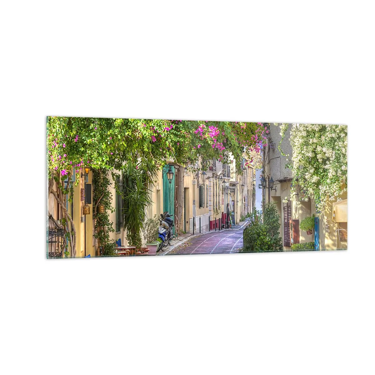 Tablou pe sticlă - Alee înfloritoare - 100x40 cm