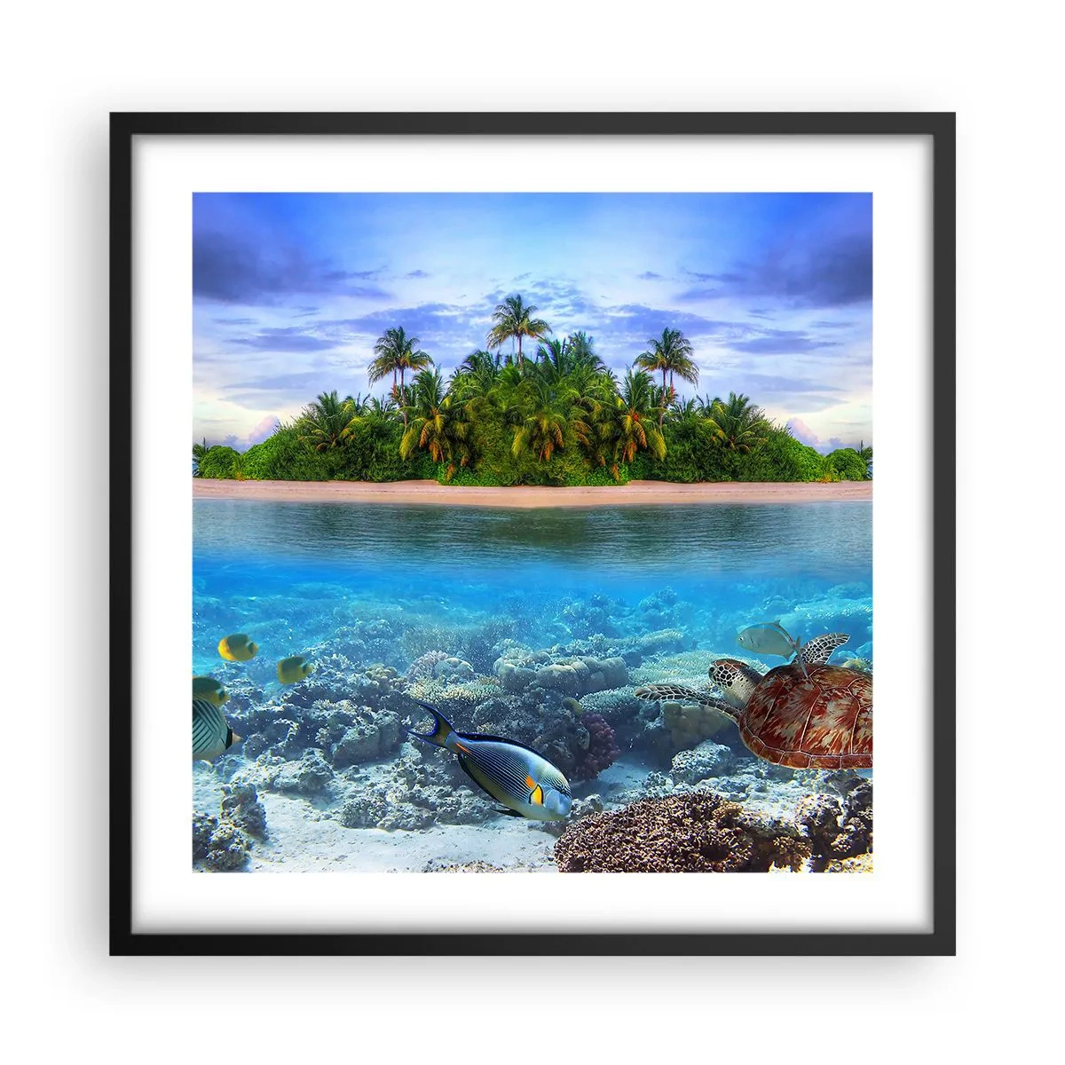 Poster în ramă neagră - Insula paradisiacă vă invită - 50x50 cm