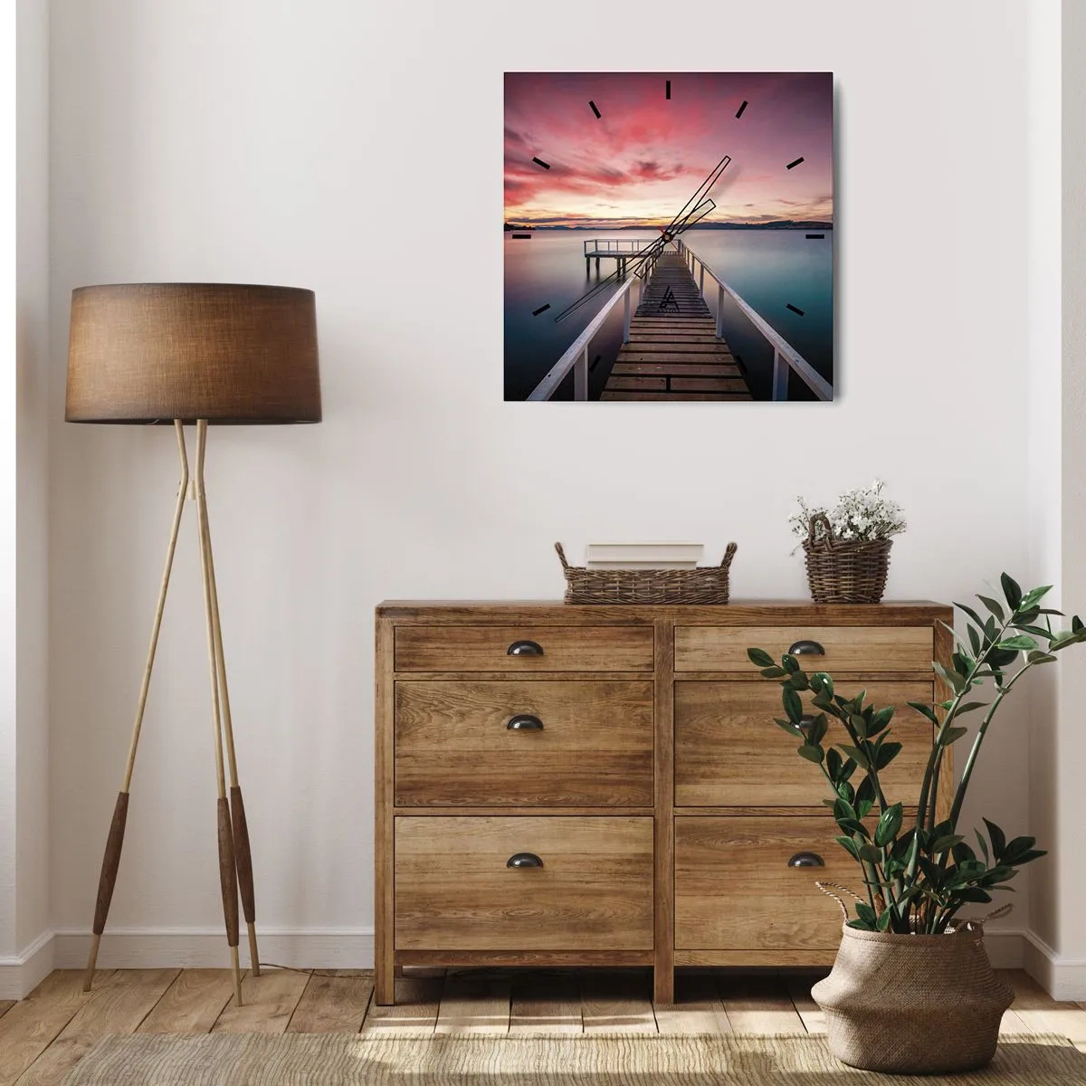 Ceas de perete - Ceas pe sticlă - Flacăra blândă a serii - 30x30 cm