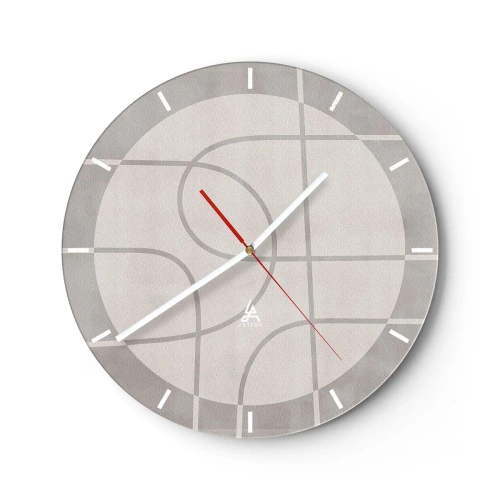 Ceas de perete - Ceas pe sticlă - Grafică cu cercuri și linii drepte în nuanțe de gri - 30x30cm - Circular și drept înainte - Decorațiune modernă pentru perete pentru living, bucătărie și dormitor ARTTOR