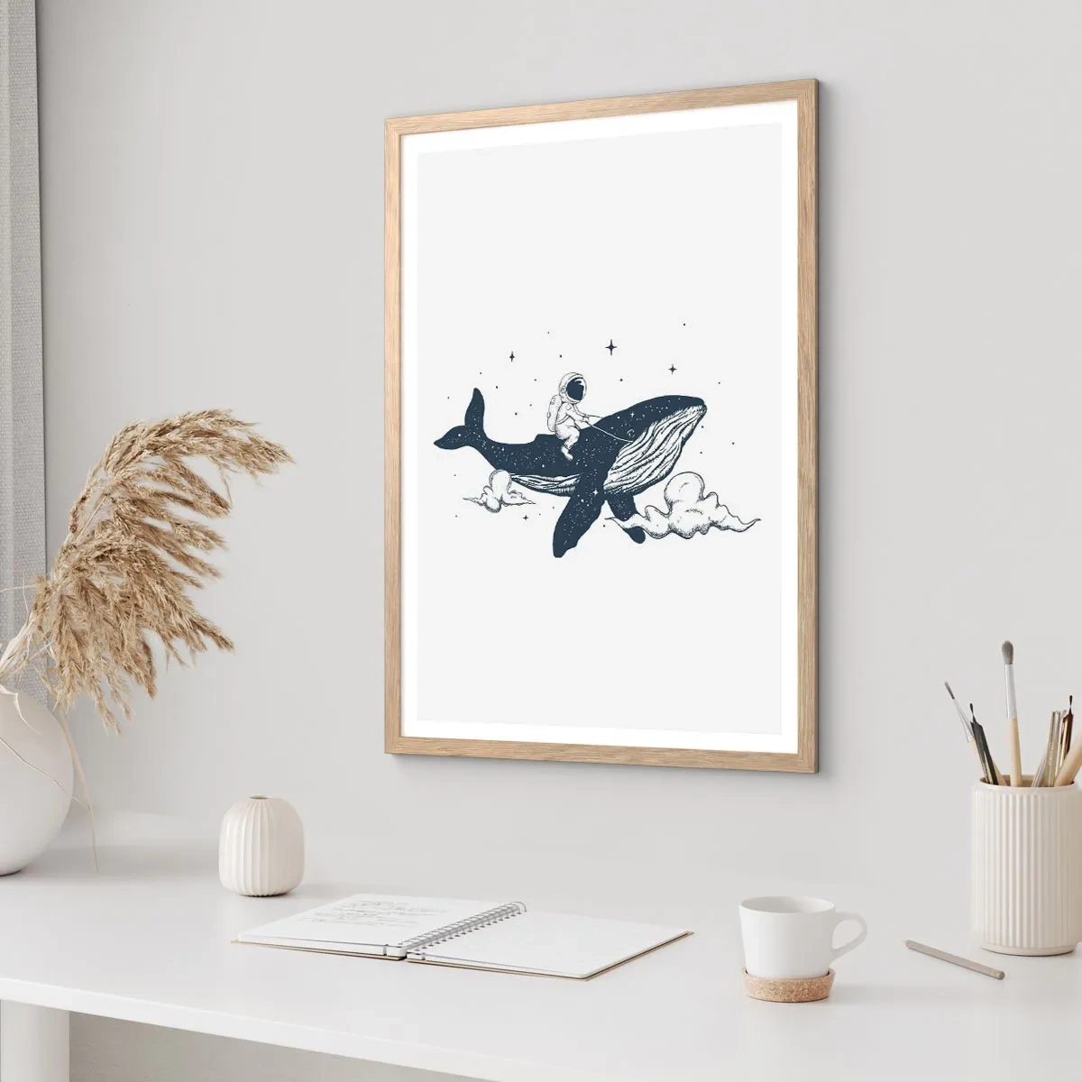 Poster în ramă de stejar deschis - Aventura spațială - 50x70 cm