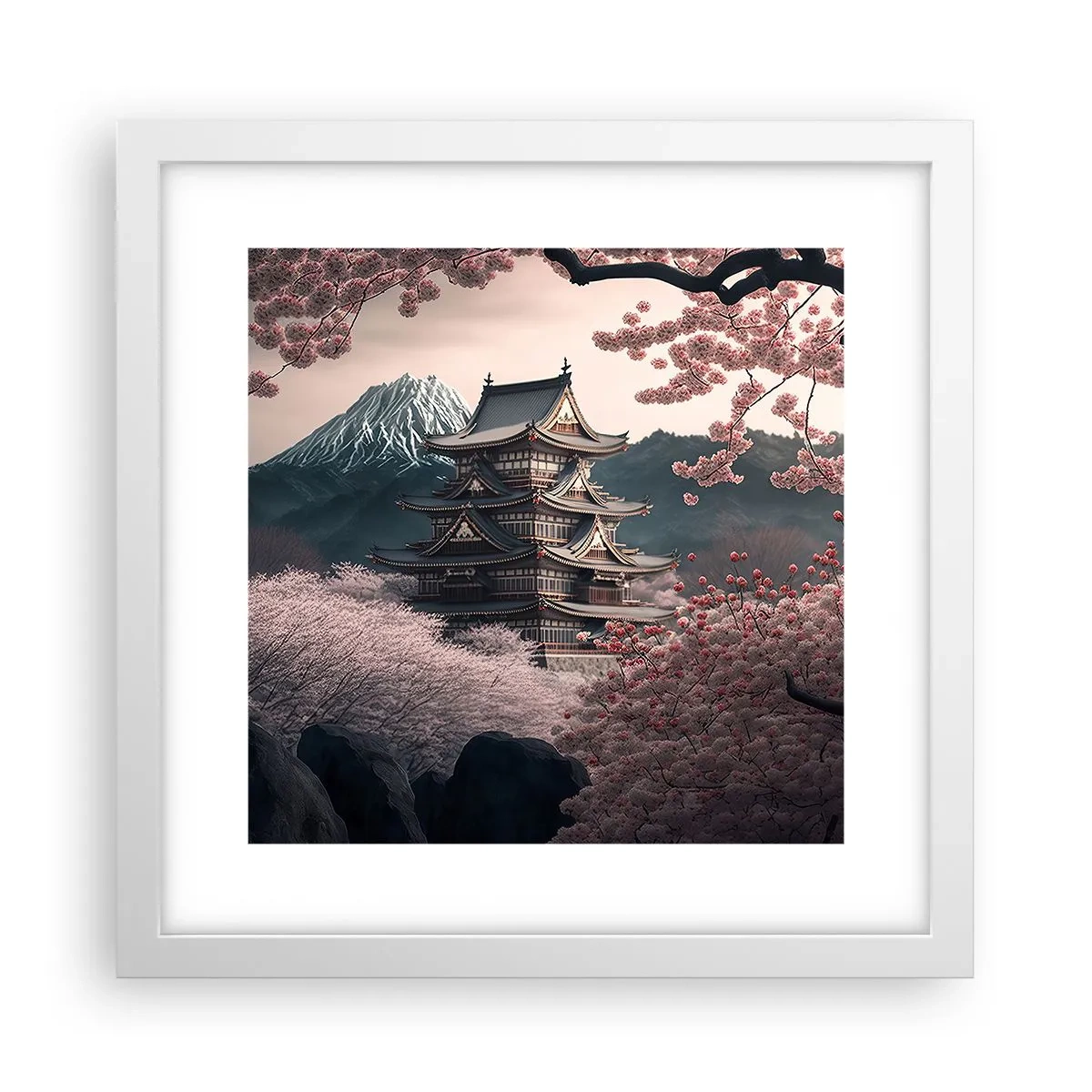 Poster în ramă albă - Țara florilor de cireș - 30x30 cm