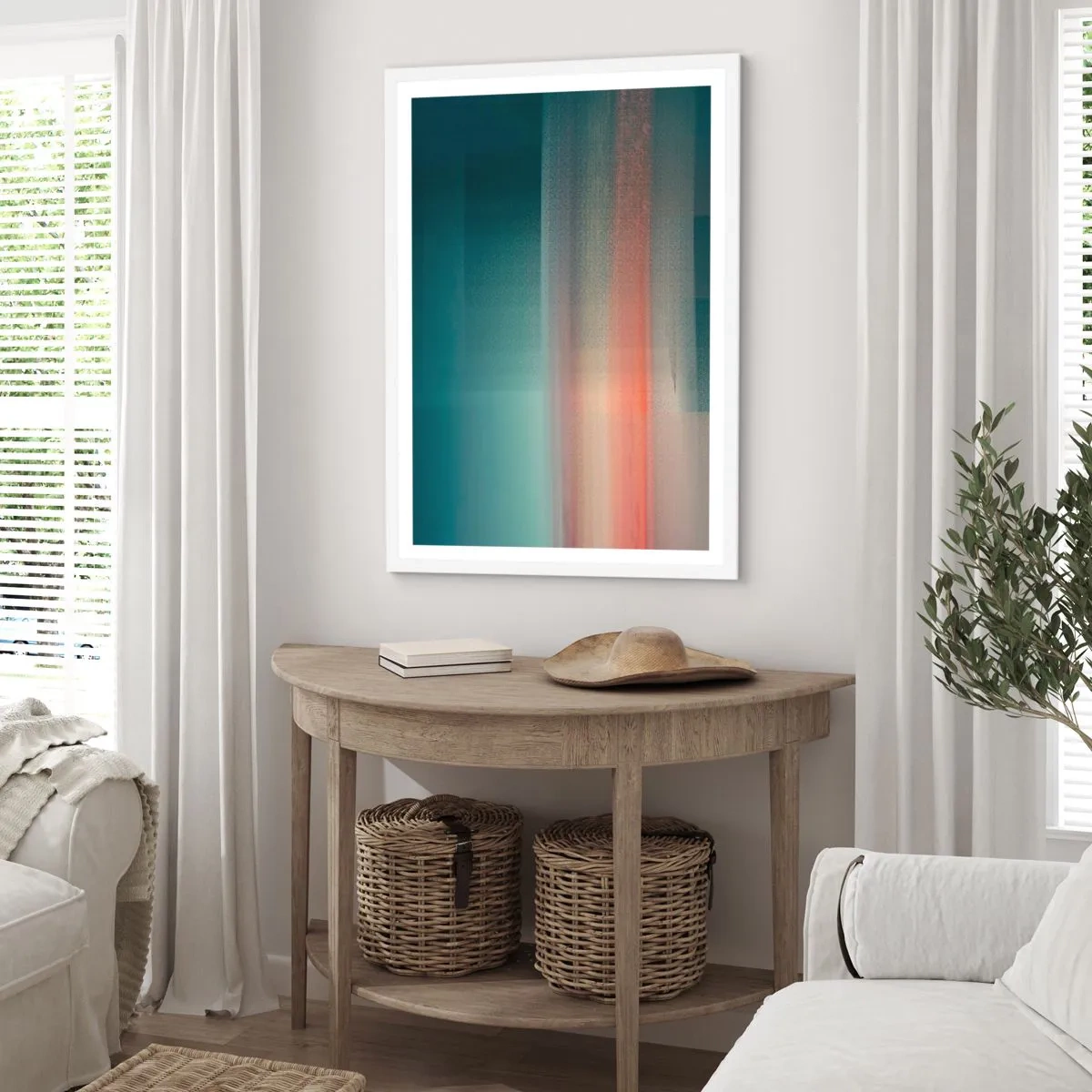 Poster în ramă albă - Abstracție: unde de lumină - 50x70 cm
