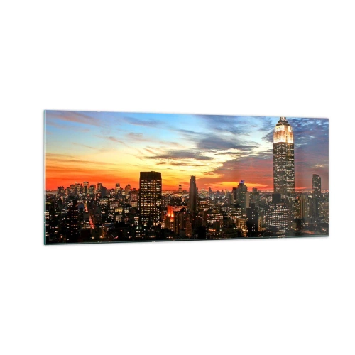 Tablou pe sticlă - O noapte americană luminoasă - 100x40 cm