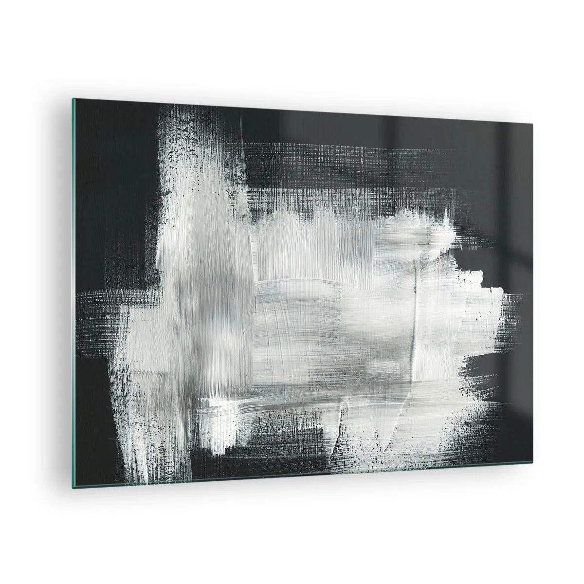Tablou pe sticlă - Abstracție minimalistă în alb și negru - 70x50cm - Țesut vertical și orizontal - Decorațiune modernă pentru perete pentru living și dormitor ARTTOR