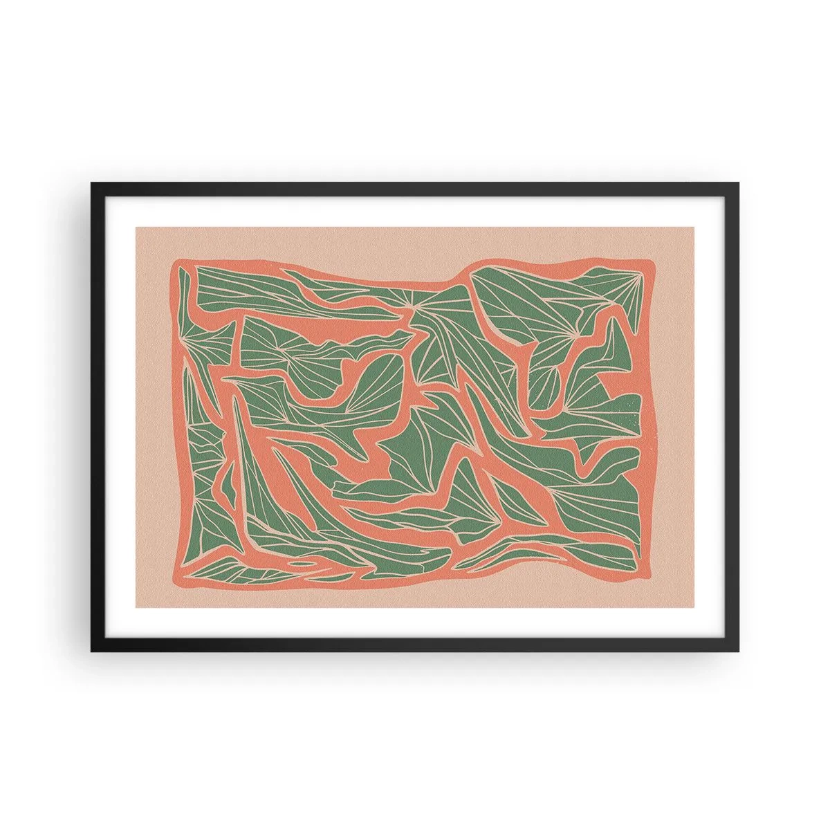 Poster în ramă neagră - Lupta dintre coral și verde - 70x50 cm