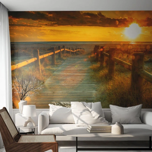 Tapet Premium Canvas - Scăldat în aur vechi - Peisaj, Mare, Coborare la Plaja - 450x315 cm