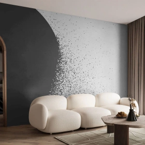 Tapet Premium Sand - Mișcarea particulelor - Abstracția, alb-negru, Grafică - 200x140 cm