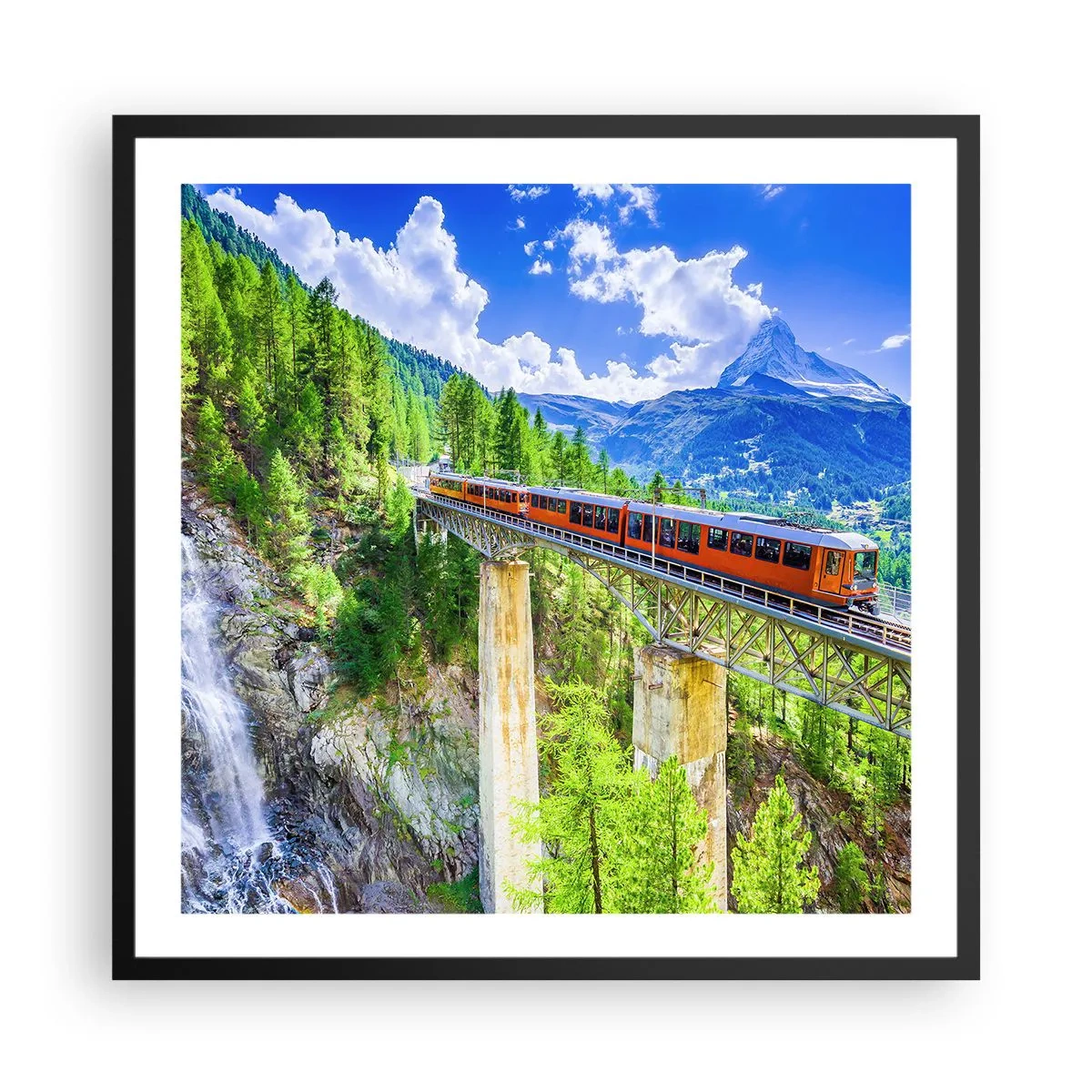 Poster în ramă neagră - Calea ferată din Alpi - 60x60 cm