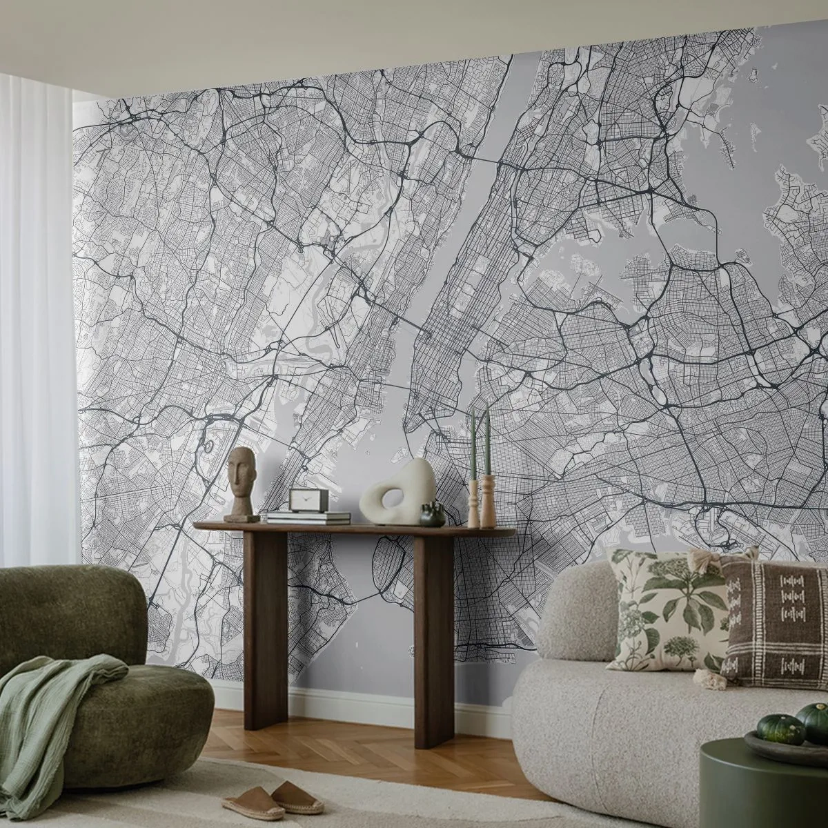 Tapet Premium Sand - Anatomia unei metropole - New York, Hartă, Manhattan - 100x70 cm