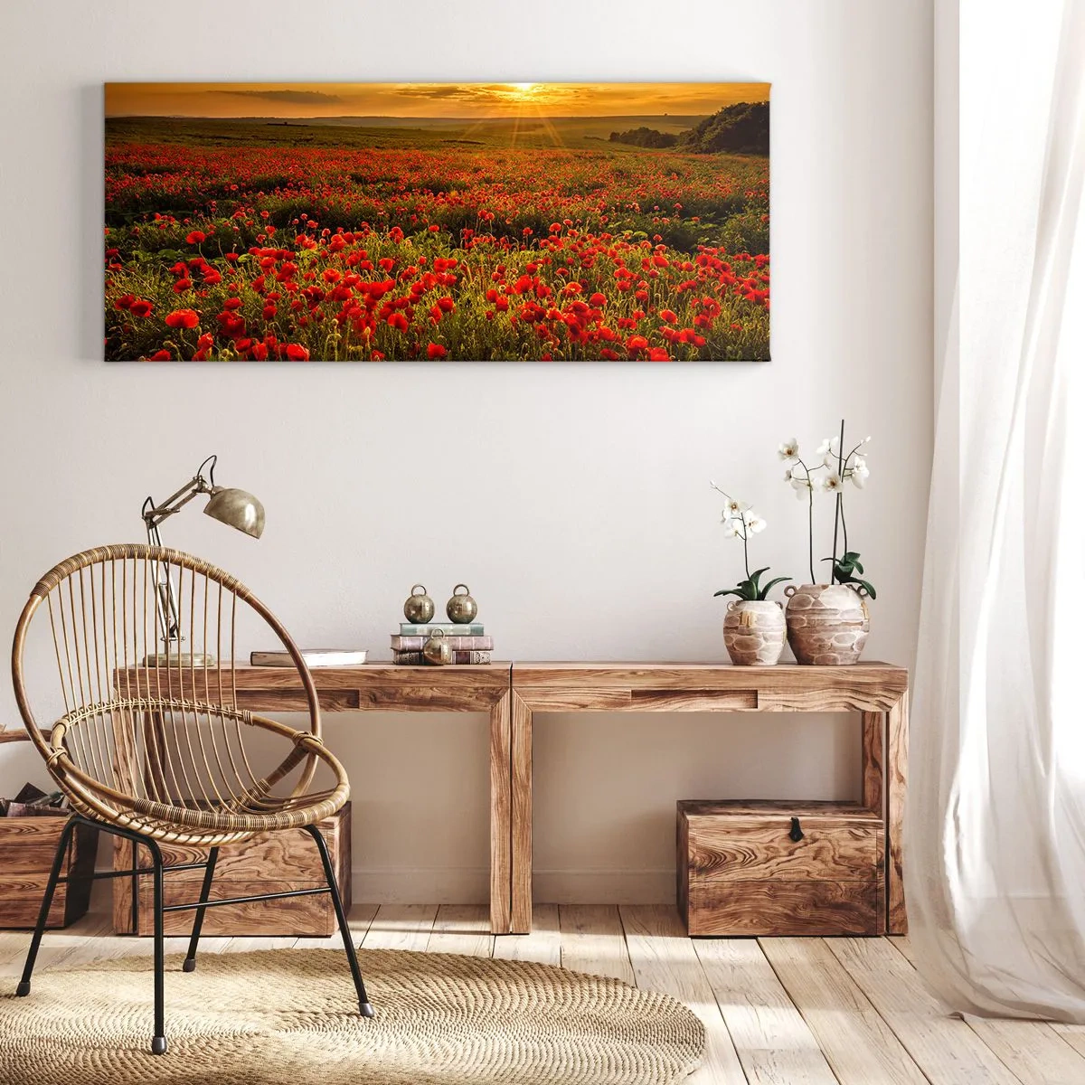 Tablou pe pânză - Printre valuri de pajiști care zumzăie, printre potop de flori - 90x30 cm