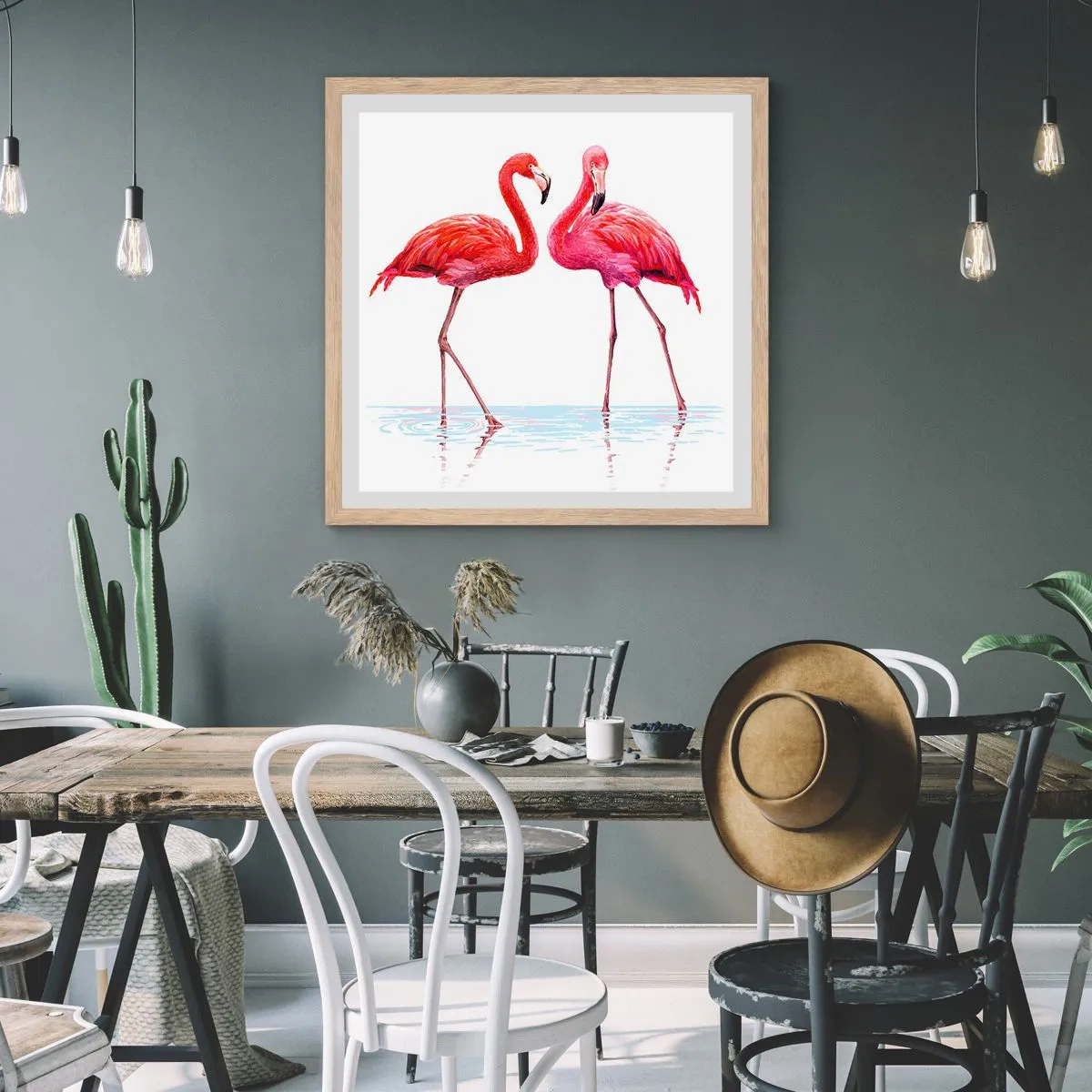 Poster în ramă de stejar deschis - Pink randez-vous - 60x60 cm