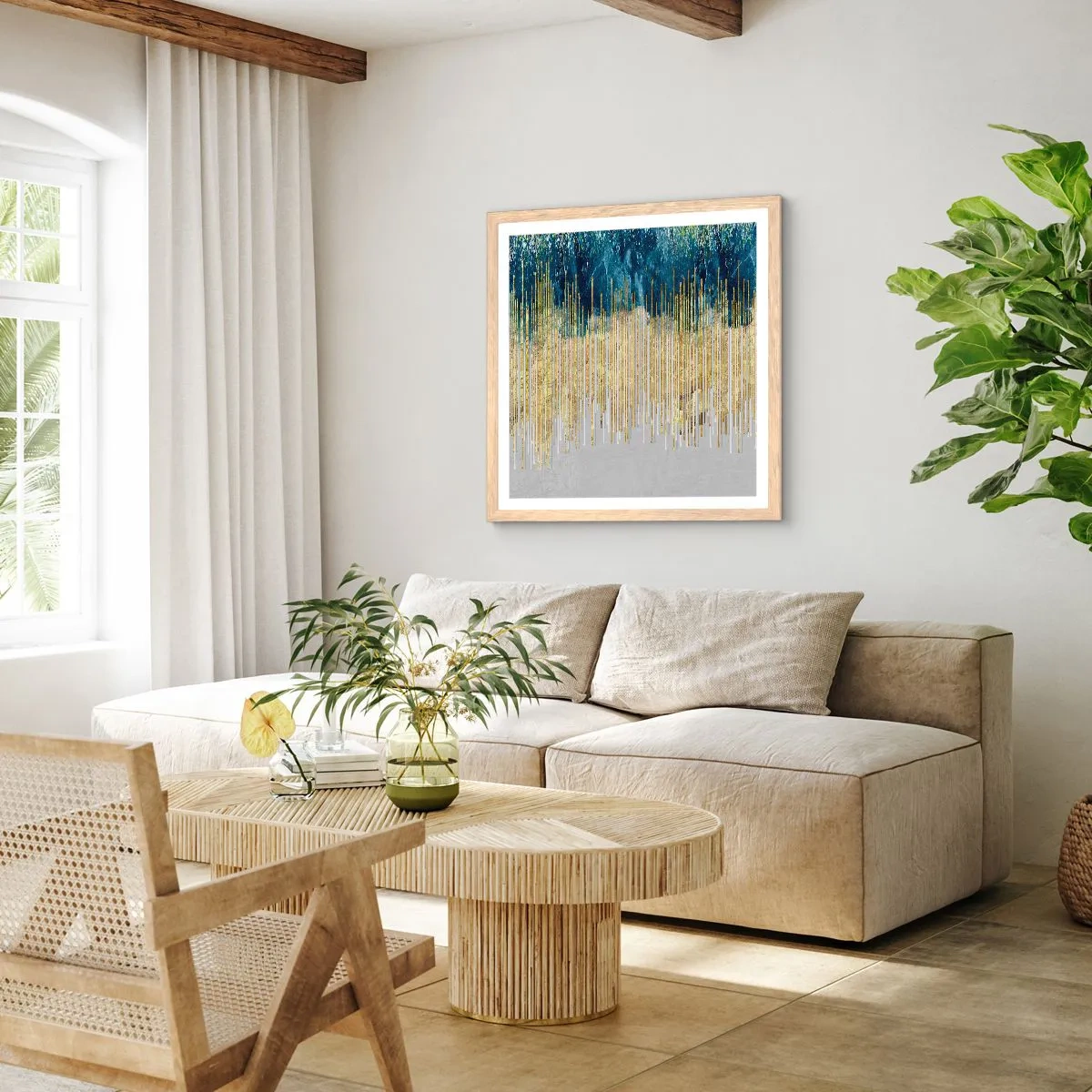 Poster în ramă de stejar deschis - Granița aurită - 40x40 cm