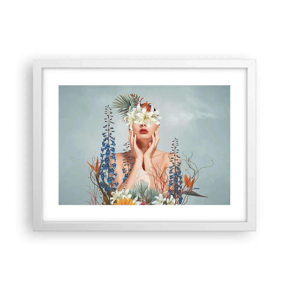 Poster în ramă albă - Femeia floare - 40x30 cm