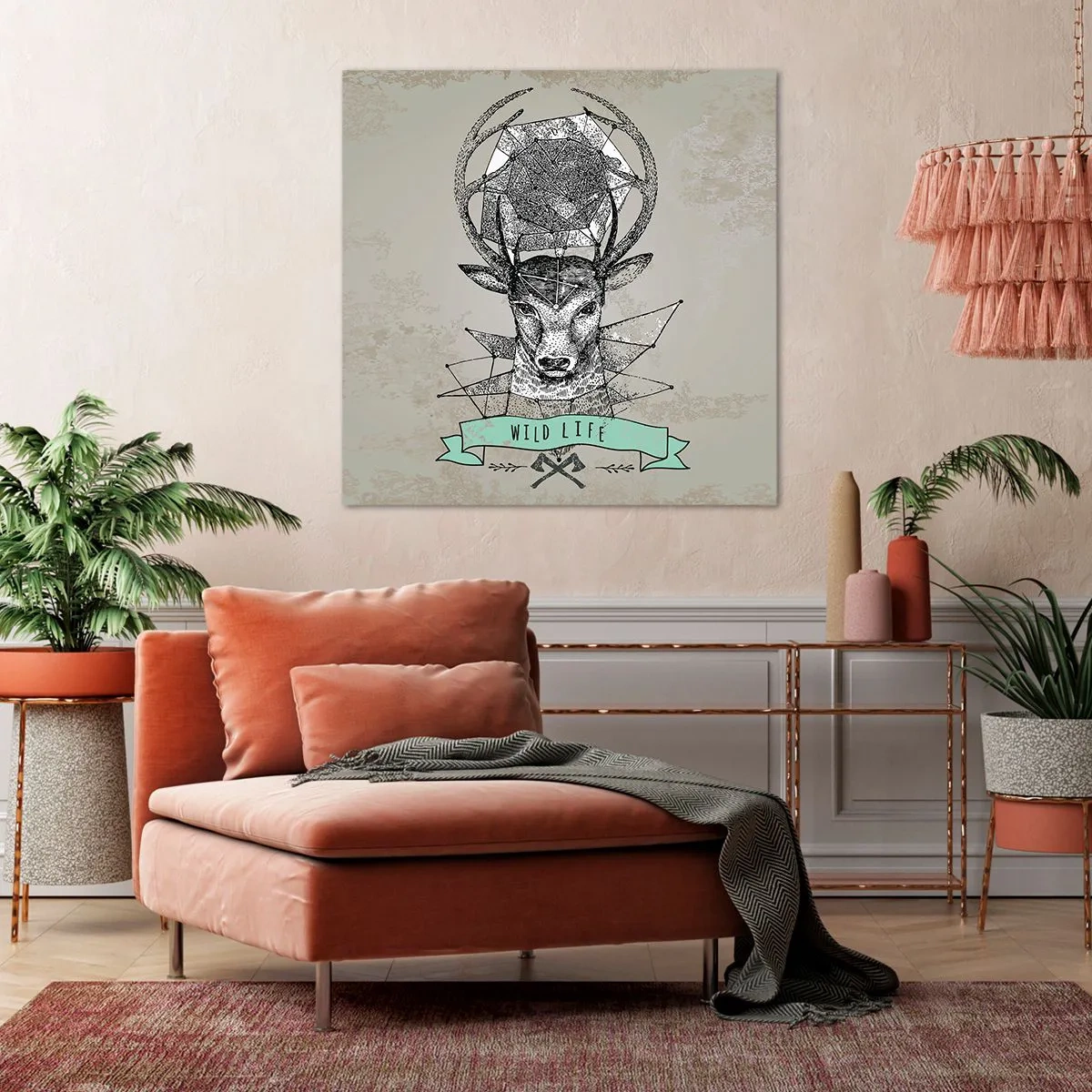 Tablou pe pânză - Viziunea Sfântului Hubertus - 40x40 cm