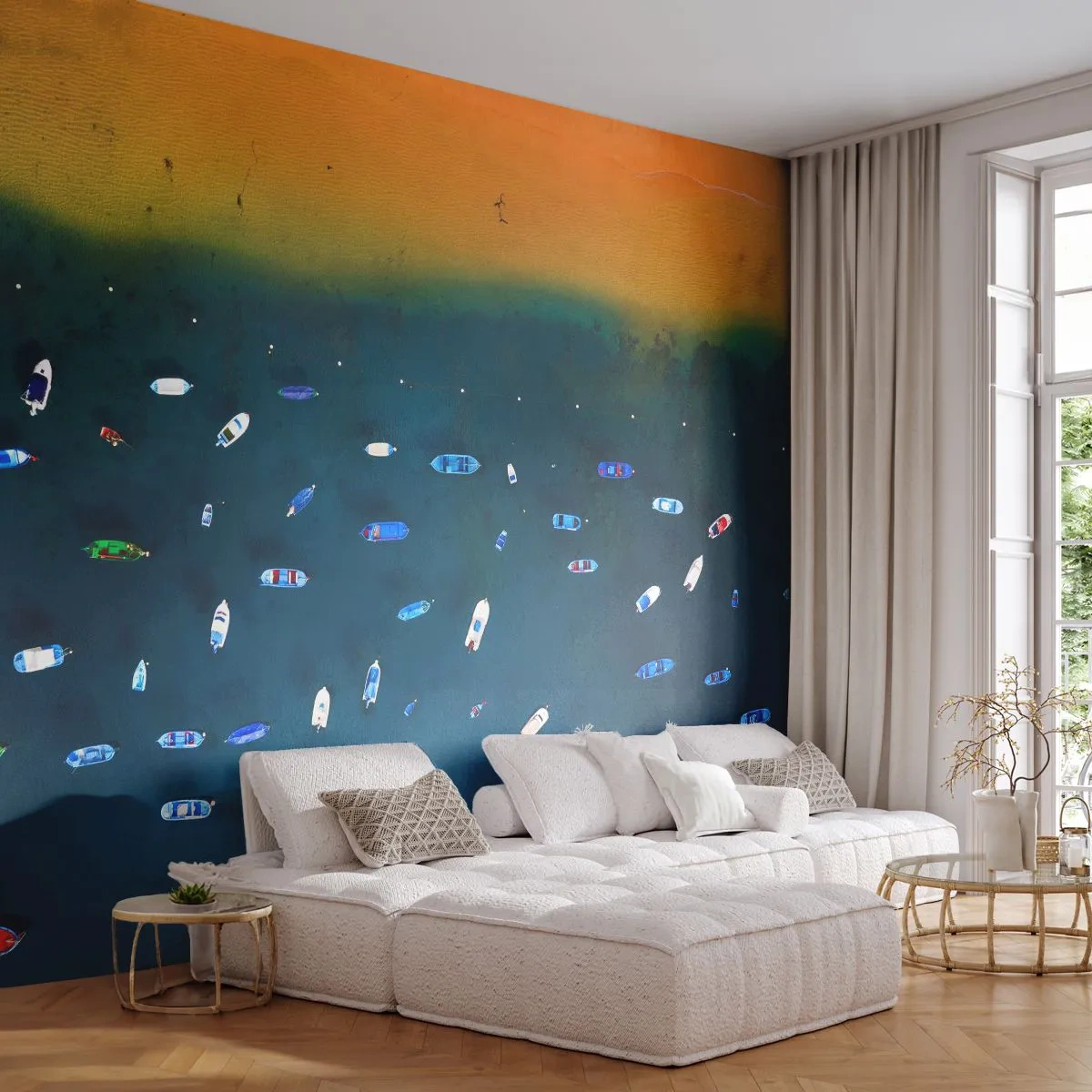 Tapet Premium Sand - Joc de vacanță - Bărci, plajă, Coasta - 100x70 cm