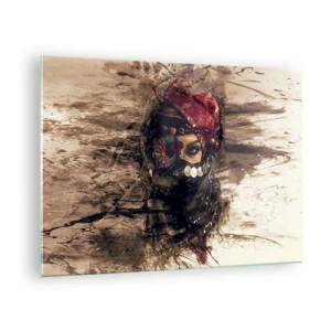 Tablou pe sticlă - Portretul unei femei misterioase într-un turban roșu - 70x50cm - Cel puțin îngrijător - Decorațiune modernă pentru perete pentru living și dormitor ARTTOR