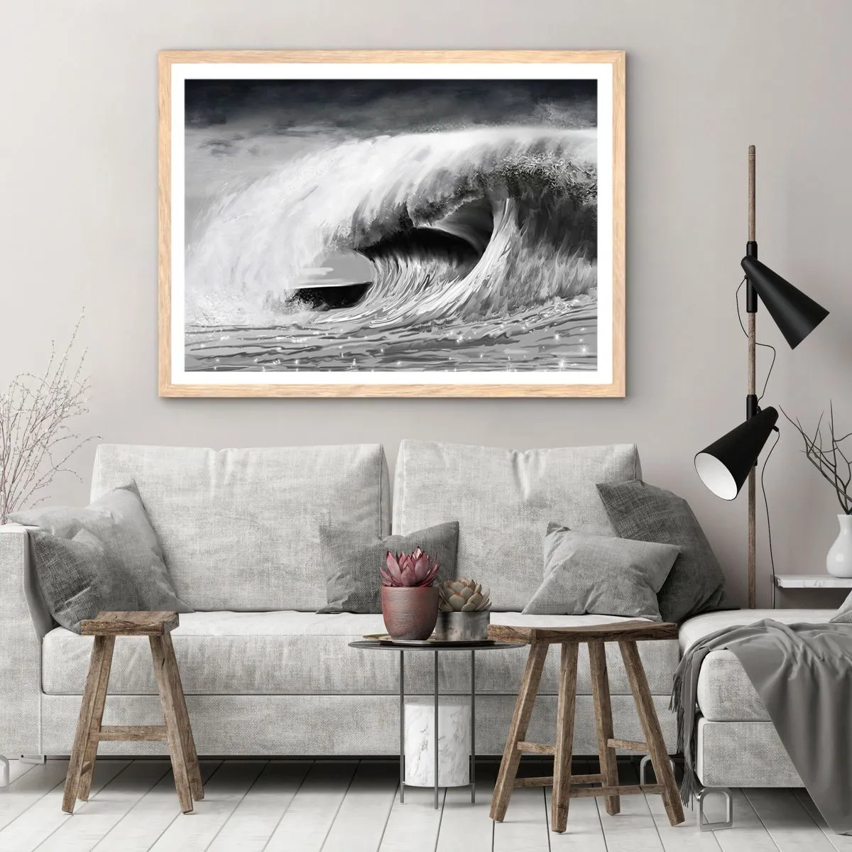 Poster în ramă de stejar deschis - Mânia oceanului - 50x40 cm
