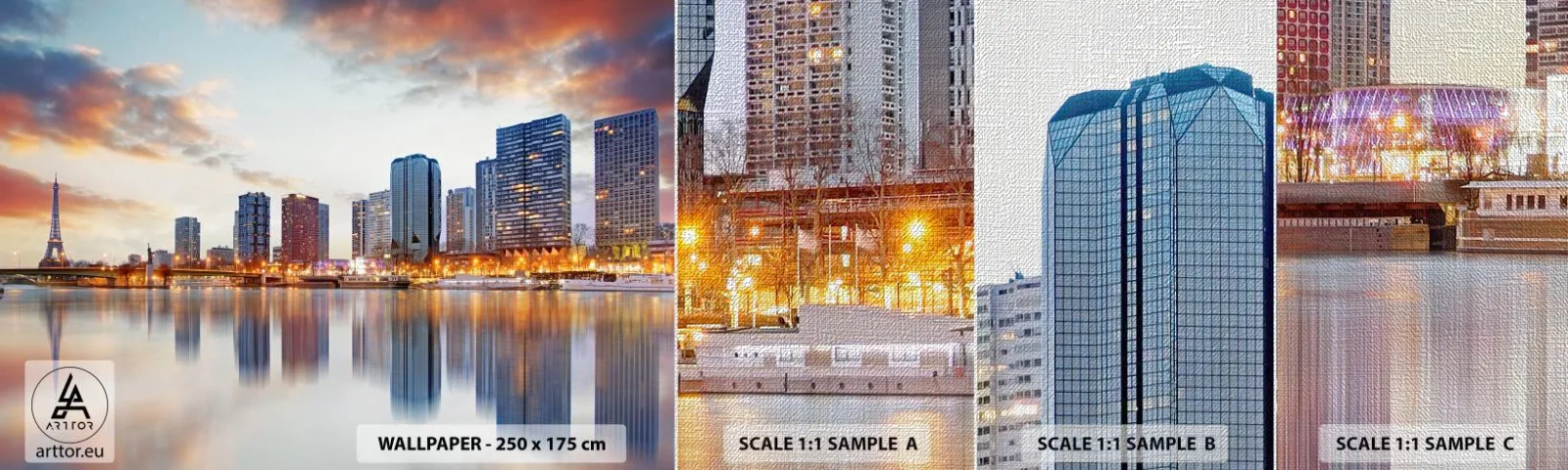 Mostră tapet Premium Canvas - Calmul monumental al Parisului - Oraș, Paris, turnul Eiffel - 100x30 cm