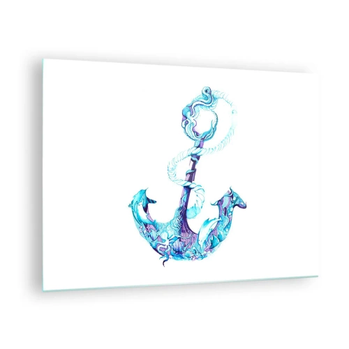 Tablou pe sticlă - Ancoră cu motive nautice în stil artistic - 70x50cm - Confidenta secretelor mării - Decorațiune modernă pentru perete pentru living și dormitor ARTTOR