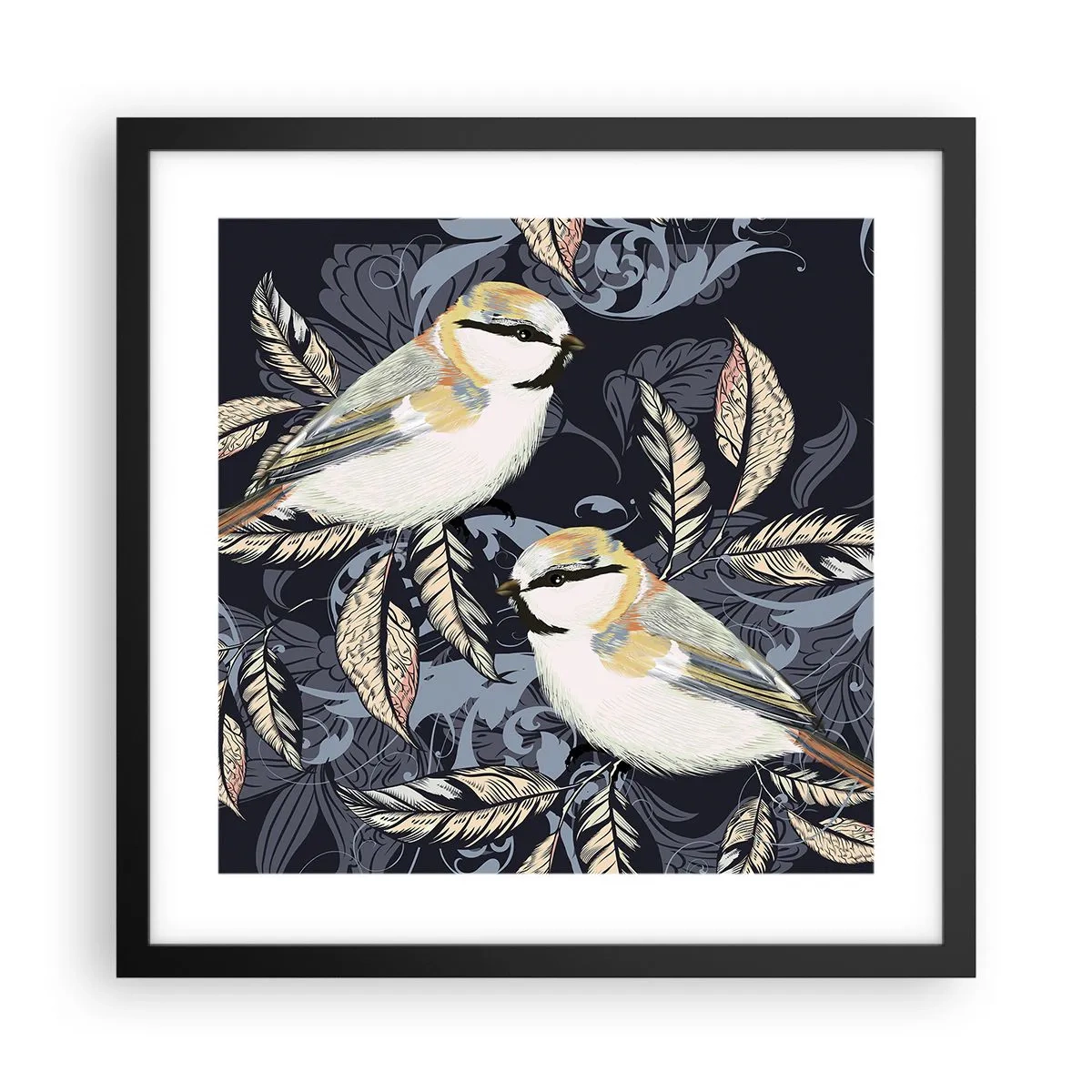 Poster în ramă neagră - Ciripirile galben-albastru - 40x40 cm