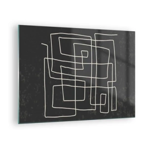Tablou pe sticlă - Abstracție geometrică cu linii albe pe fundal negru - 70x50cm - Nu atât de simplu - Decorațiune modernă pentru perete pentru living și dormitor ARTTOR