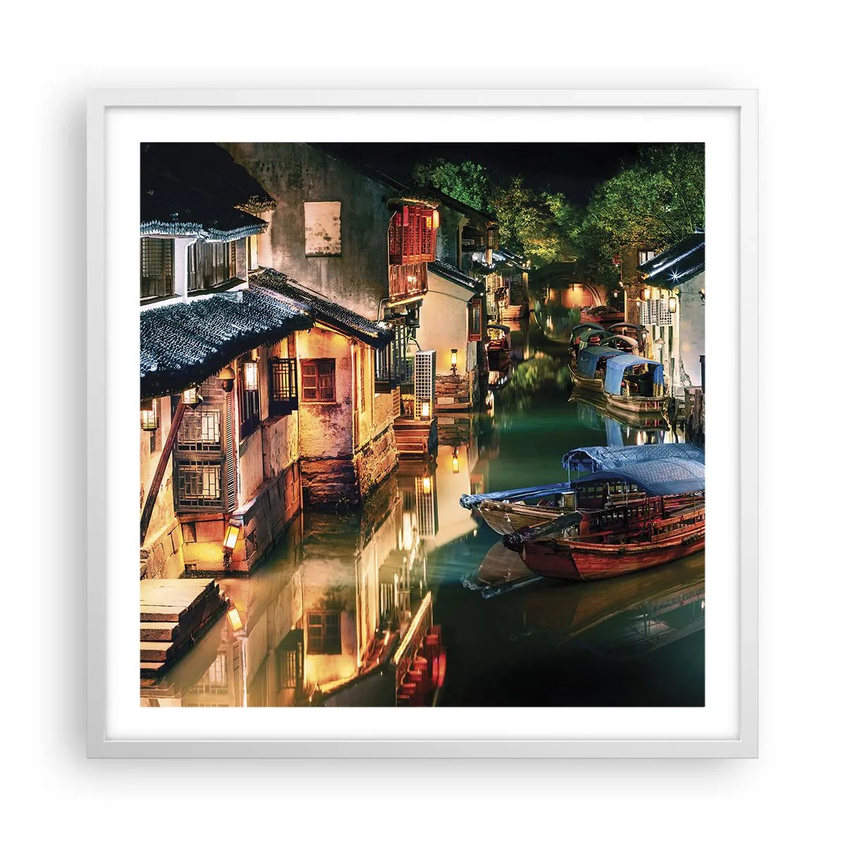Poster în ramă albă - O seară pe o stradă chinezească - 60x60 cm