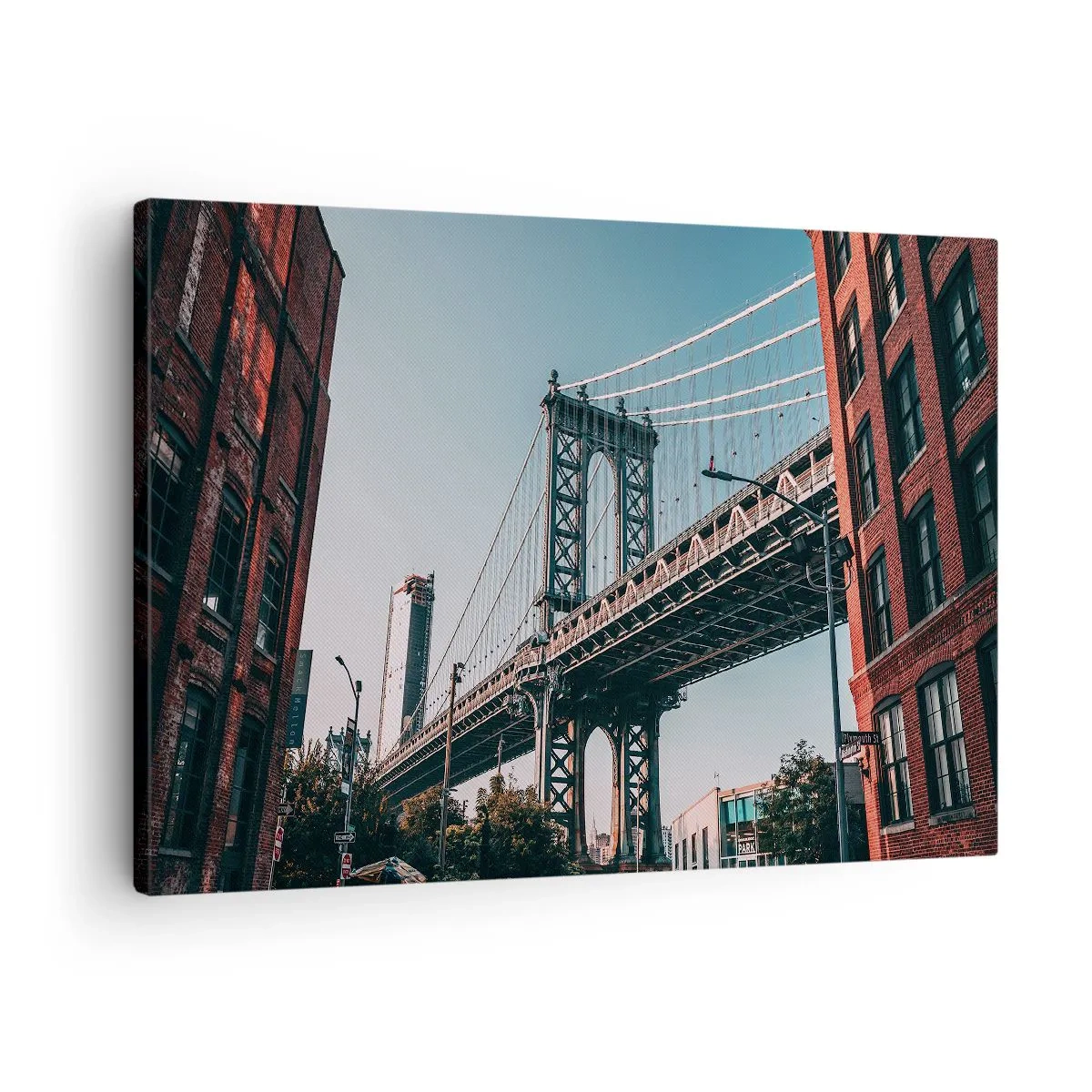 Tablou pe pânză Canvas - Un pod între clădiri într-un peisaj urban - 70x50cm - În valurile orașului - Decorațiune modernă pentru perete pentru living și dormitor ARTTOR