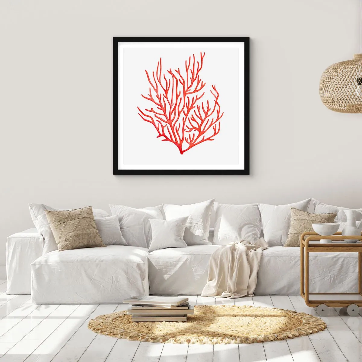 Poster în ramă neagră - Coral filigranat - 60x60 cm