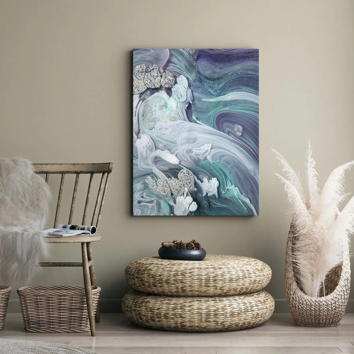 Tablou pe pânză - Râuri de albastru - 55x100 cm