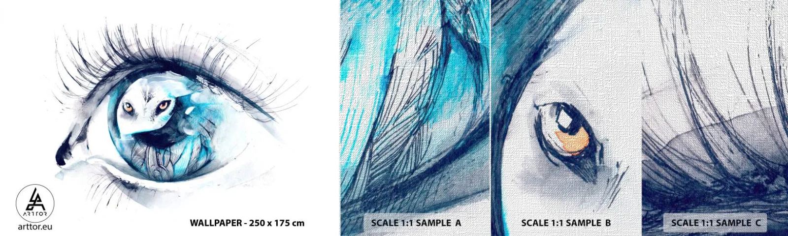 Mostră tapet Premium Canvas - Ochi în ochi cu sălbăticia - Abstracția, Ochi, Bufniţă - 100x30 cm