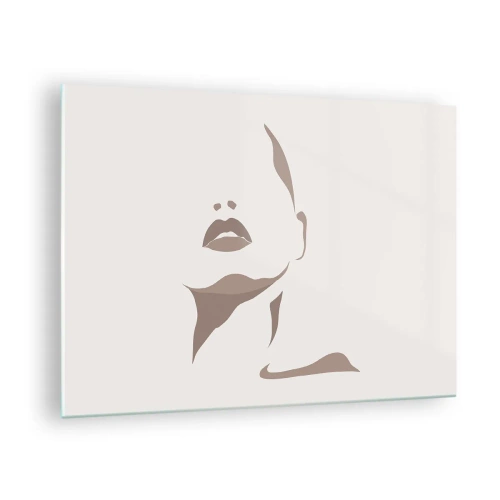 Tablou pe sticlă - Schița feței și gâtului unei femei într-un stil minimalist - 70x50cm - Creată din lumină și umbră - Decorațiune modernă pentru perete pentru living și dormitor ARTTOR