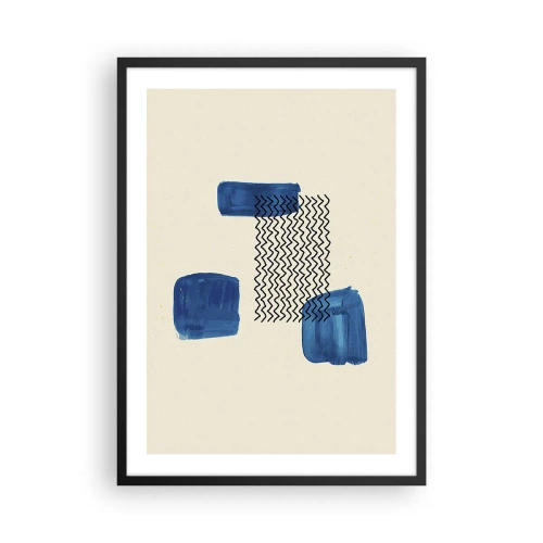 Poster în ramă neagră - Compoziție abstractă în nuanțe de albastru marin cu linii - 50x70cm - Cvartet abstract - Decorațiune modernă pentru perete pentru living și dormitor ARTTOR