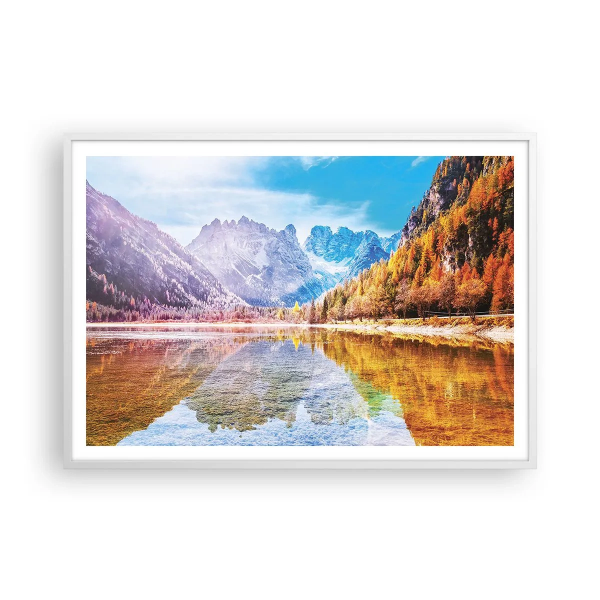 Poster în ramă albă - Iar în munți începe toamna - 100x70 cm