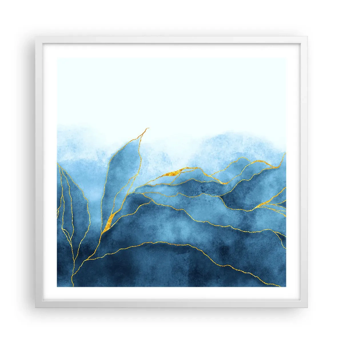 Poster în ramă albă - Albastru în aur - 60x60 cm