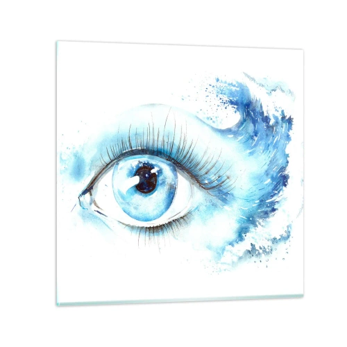 Tablou pe sticlă - Scufundă-te în albastrul privirii - 50x50 cm