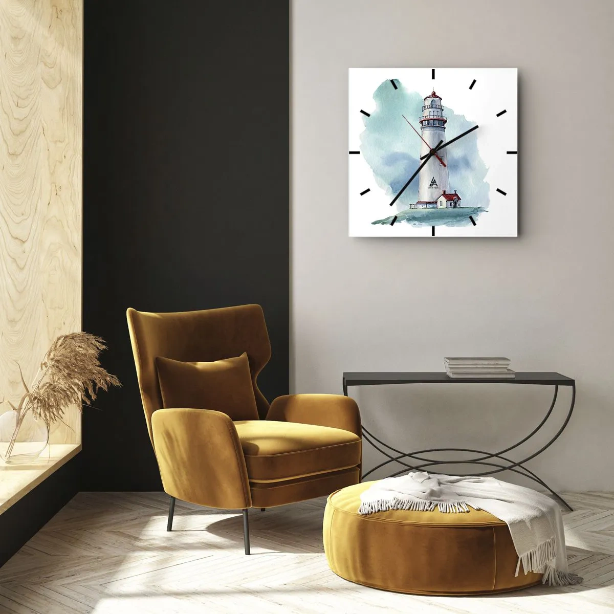 Ceas de perete - Ceas pe sticlă - Sora blândă a albastrului - 40x40 cm