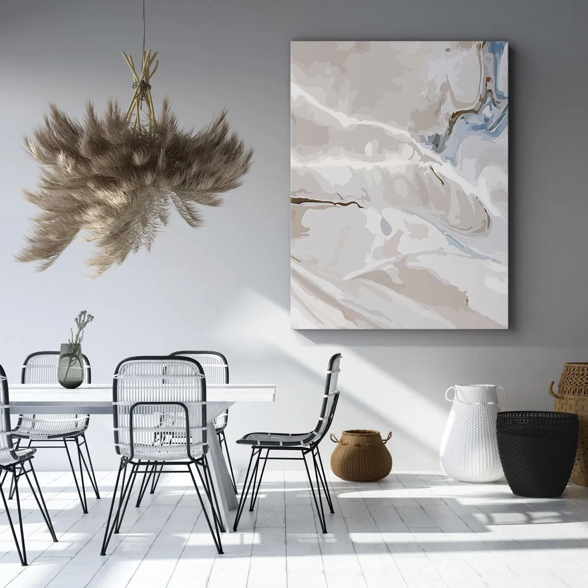 Tablou pe pânză - Meandre albastre sub alb - 45x80 cm