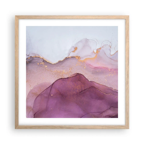 Poster în ramă de stejar deschis - Valuri de liliac și violet - 50x50 cm