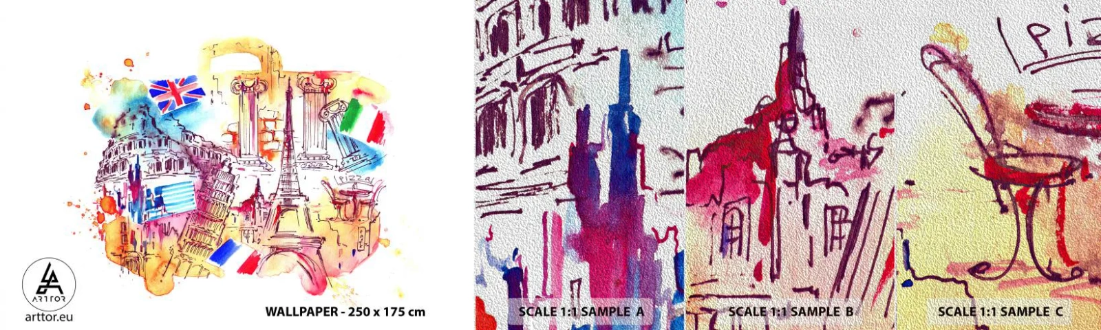 Mostră tapet Premium Sand - Turneu european - Abstracția, Călătorii, Valiză - 100x30 cm