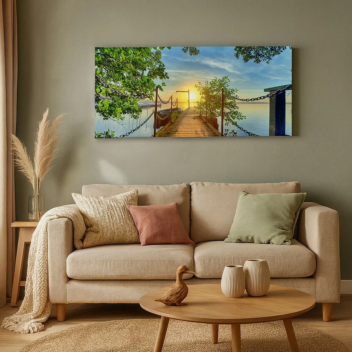 Tablou pe pânză - Apusul la malul apei - 100x40 cm