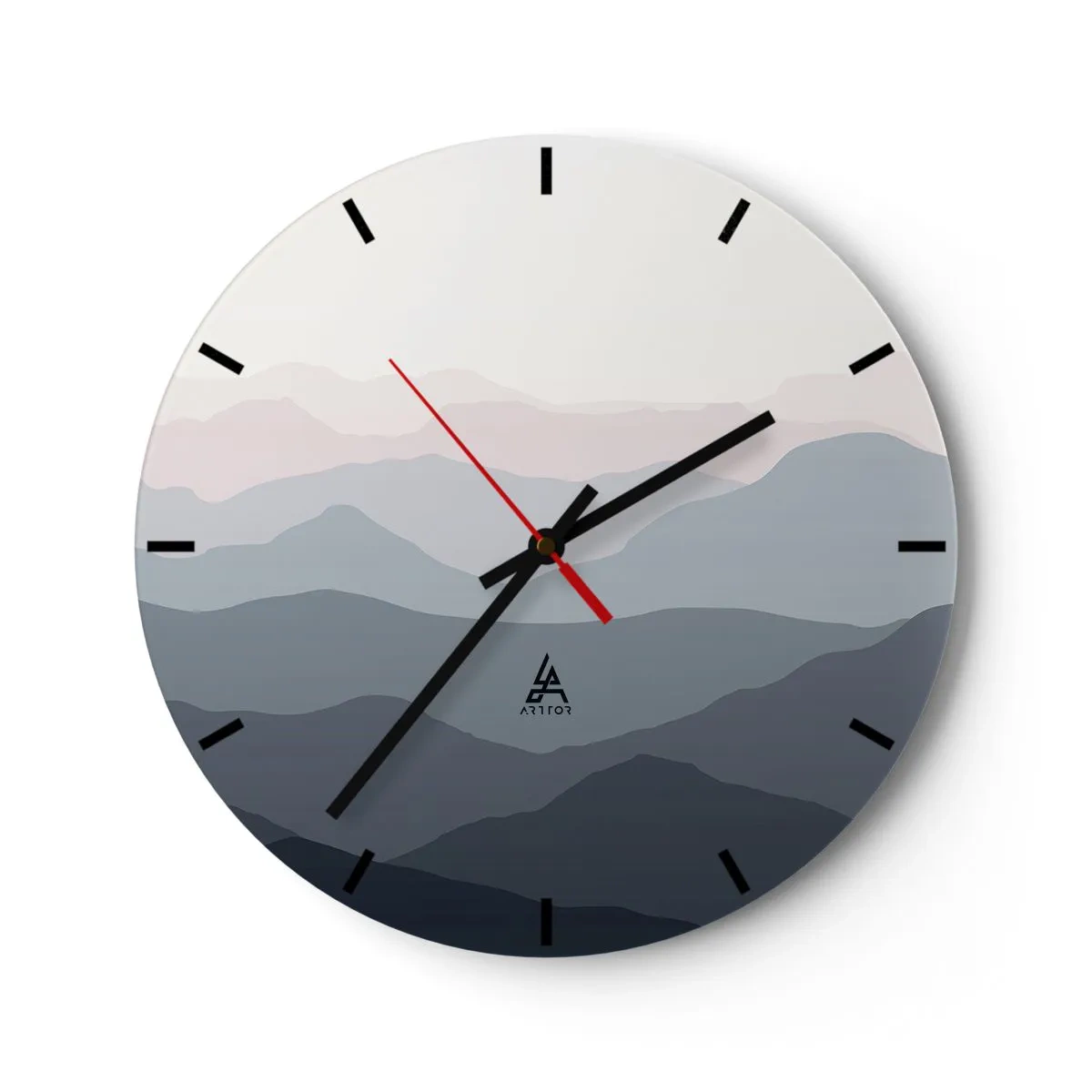Ceas de perete - Ceas pe sticlă - Un peisaj montan minimalist în culori pastelate - 30x30cm - Valuri de munți - Decorațiune modernă pentru perete pentru living, bucătărie și dormitor ARTTOR